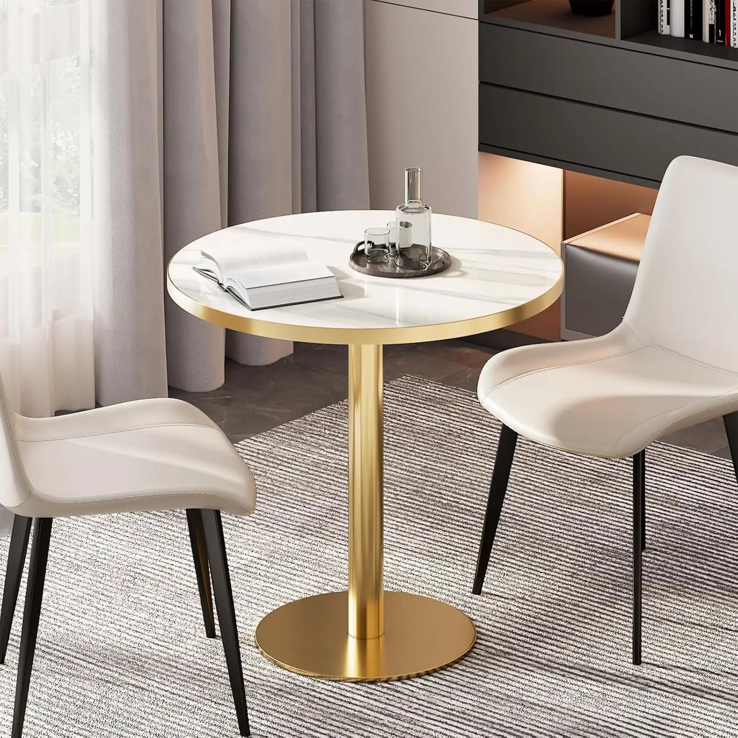 Modern Tulip Kitchen Table With Sintered Stone Top Golden Edge