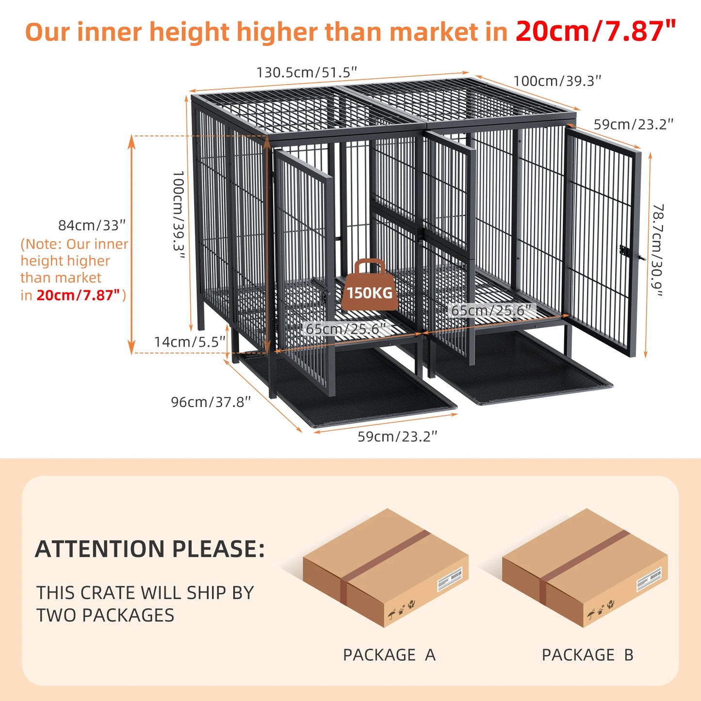 BINGOPAW Heavy Duty Metal Dog Cage Playpen Kennel With Double Door