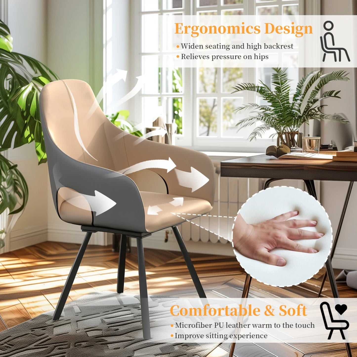 Swivel Dining Chair Set Of 2 Microfiber Leather Armchairs