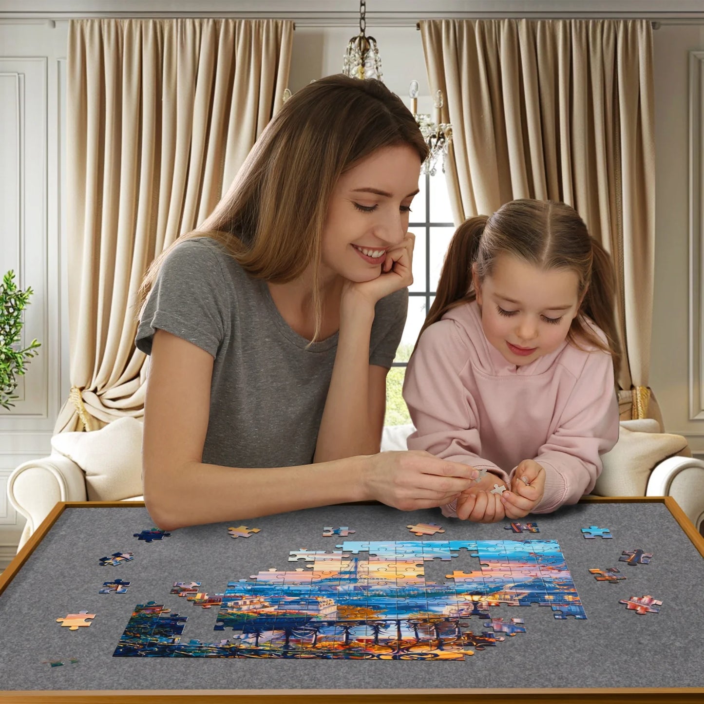 Jigsaw Puzzle Table For Adults With Adjustable Tilt, Wheels, Storage Drawers