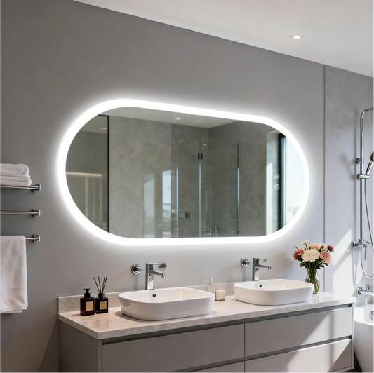 Illuminated Oval Bathroom Mirror With Backlit Tempered Glass Antifog Makeup