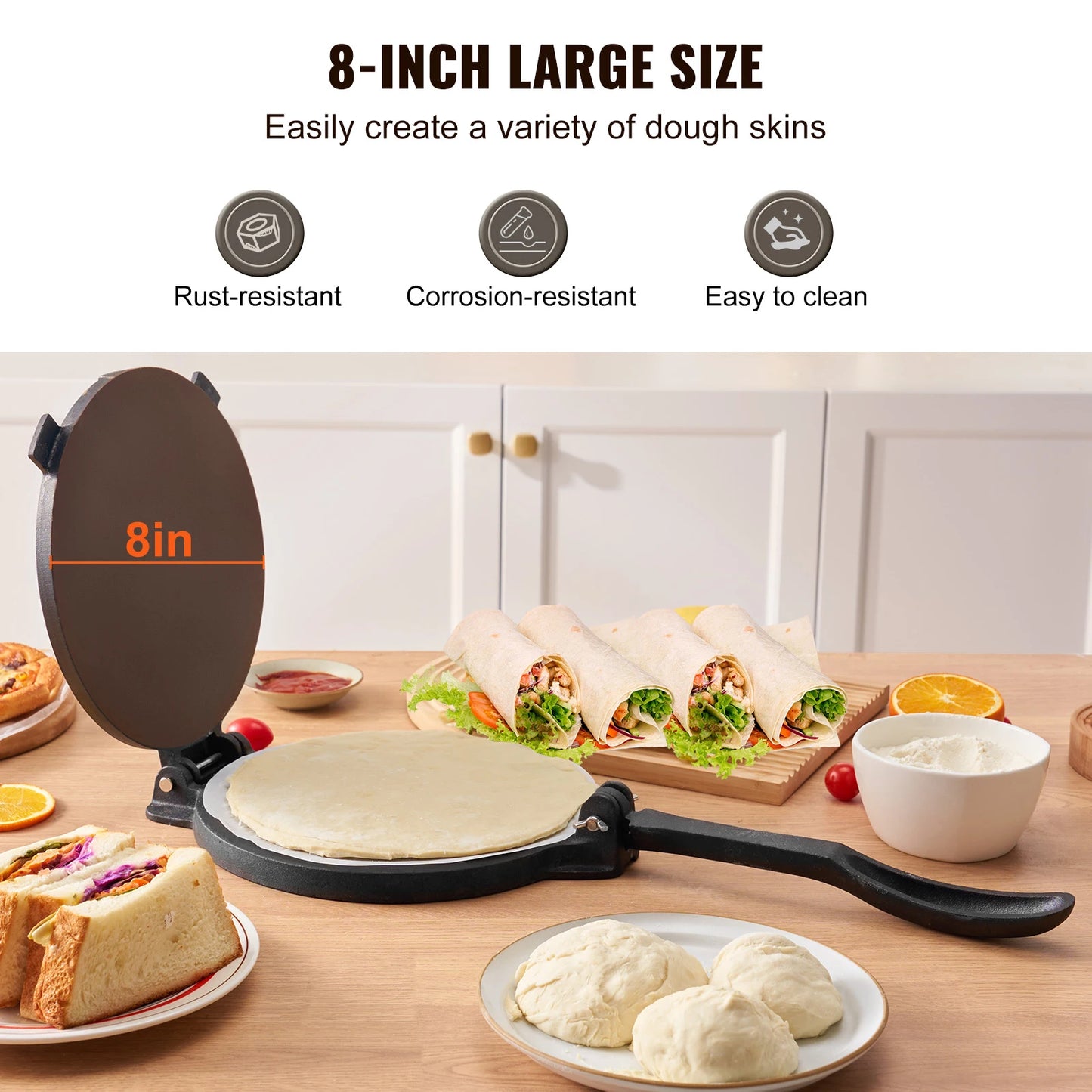 VEVOR Cast Iron Tortilla Press Heavy Duty Dough Maker for Flour Tortillas