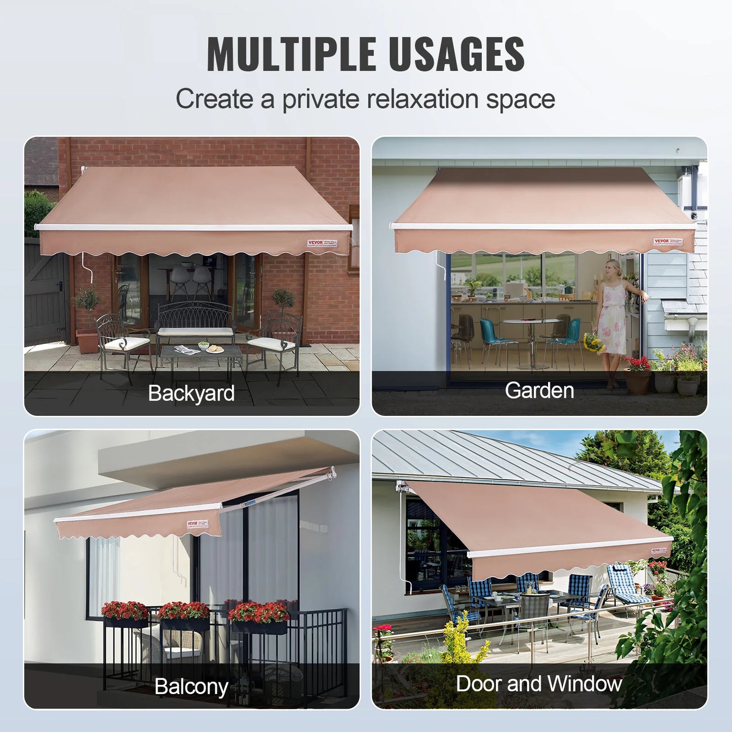 SucceBuy Manual Retractable Awning Outdoor Sun Shade Water Resistant Polyester