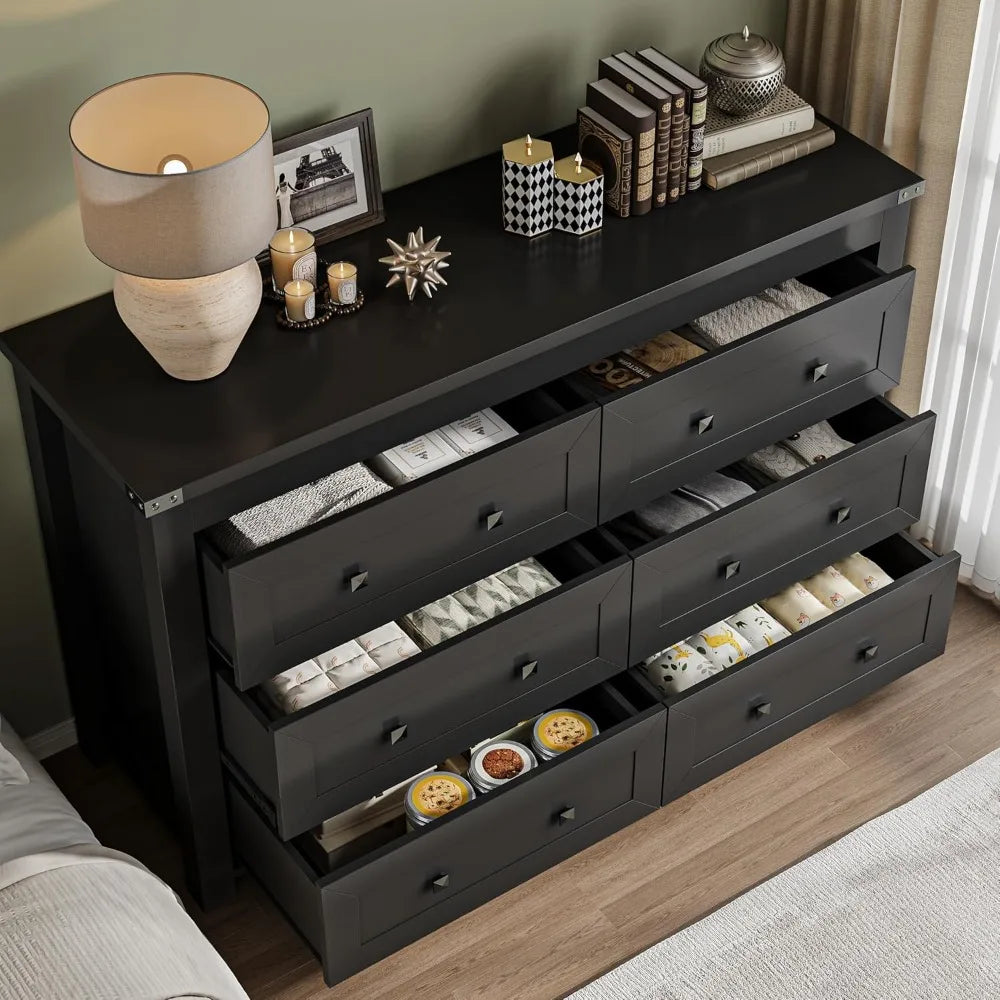 Modern 6-Drawer Dresser and TV Stand with Wood Finish
