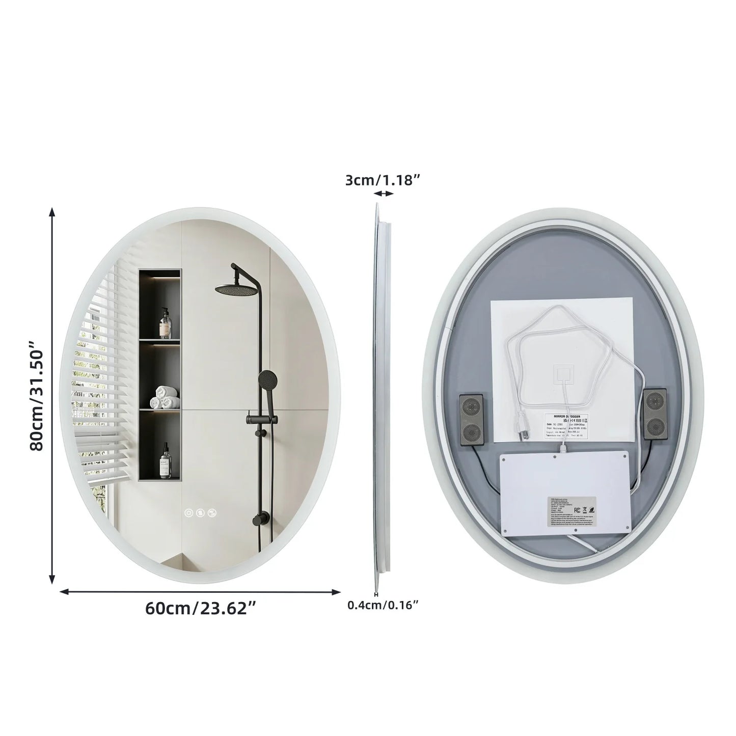Oval Bluetooth LED Bathroom Vanity Mirror With Backlit Defog Speaker