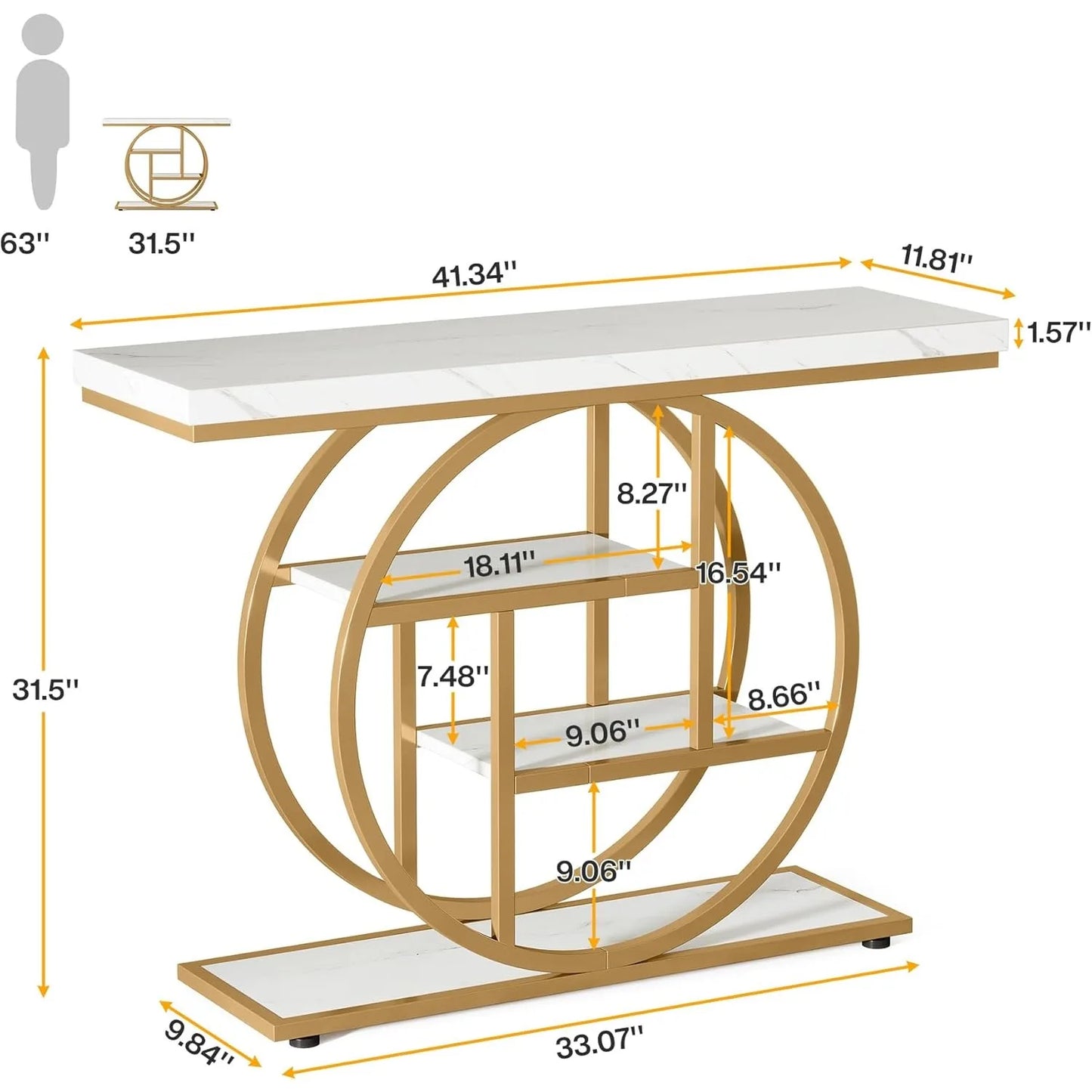 Little Tree Industrial Console Table With Four Storage Shelves For Entryway