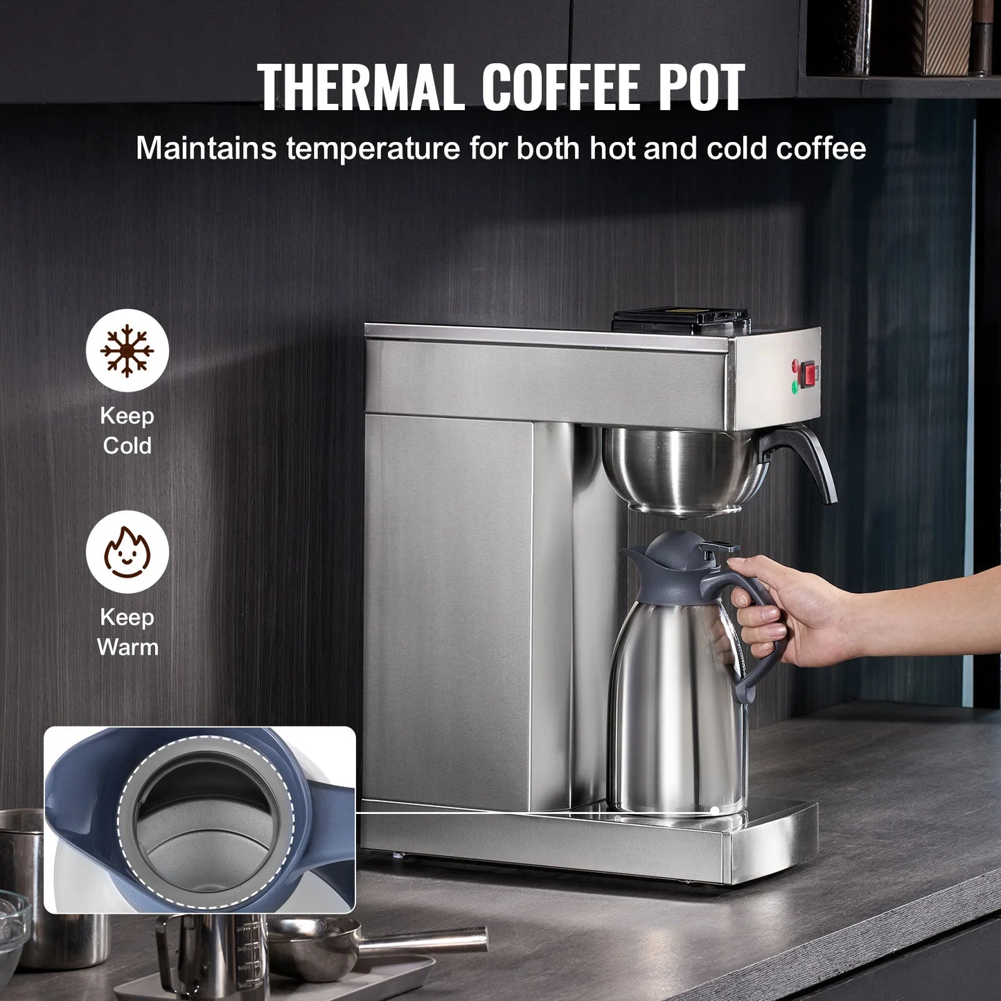 SucceBuy Commercial Drip Coffee Maker Stainless Steel Pour Over Brewer For Office And Cafe