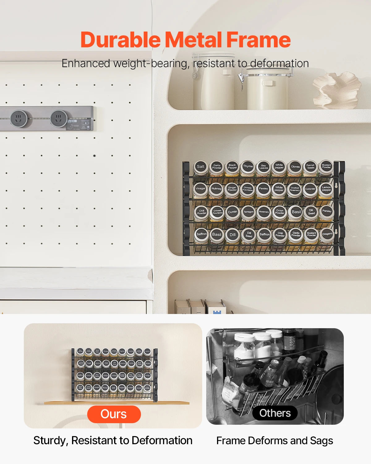 Spice Rack Organizer For Cabinet With Jars Lids Labels Funnel
