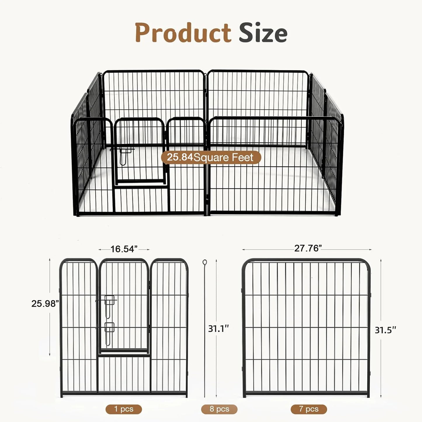 JHK Metal Pet Playpen 8 Panels Foldable Dog Fence For Outdoor Yard
