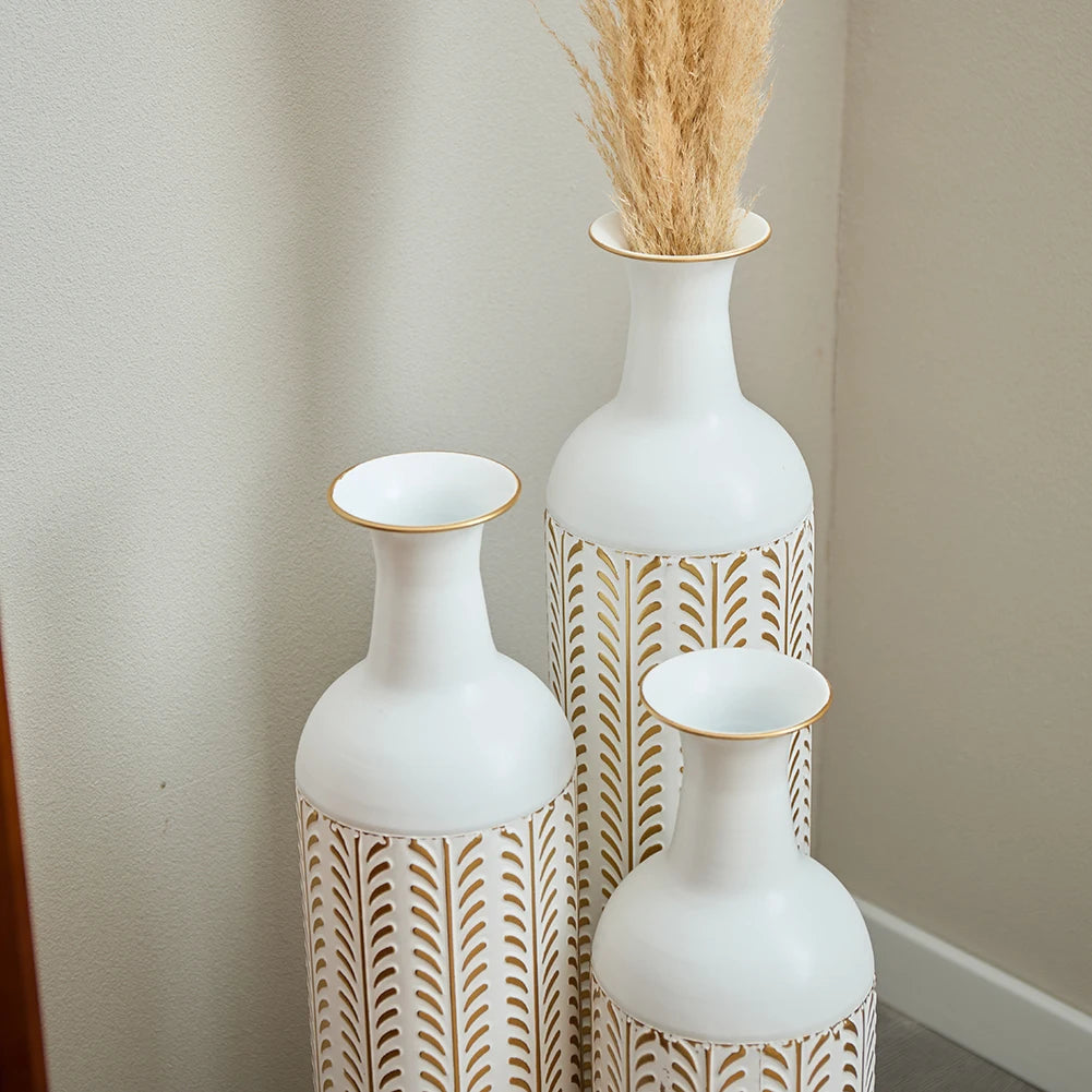 TWISTER.CK Floor Metal Vase Set 3 Piece Modern Drop Shaped Standing Vases For Living Room Decor