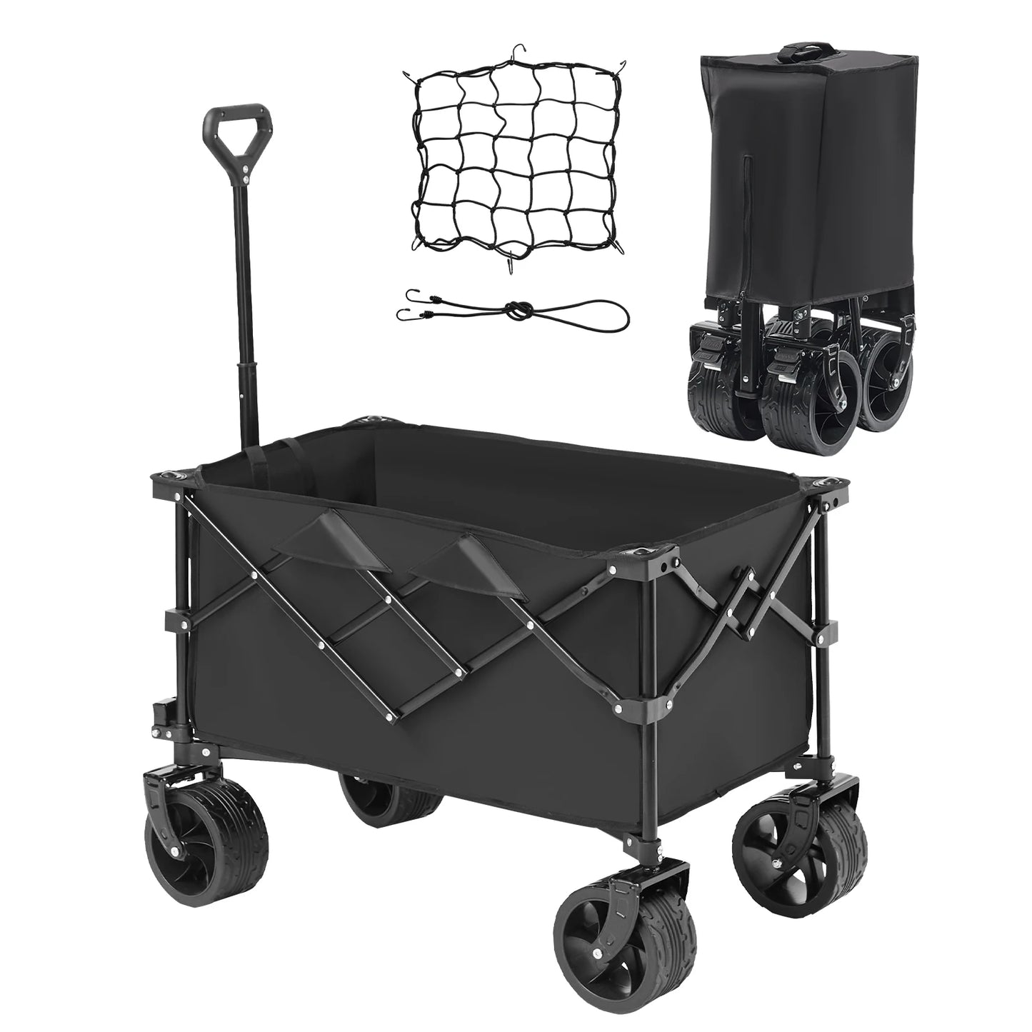 SucceBuy Collapsible Folding Wagon With All-Terrain Wheels And Drink Holder