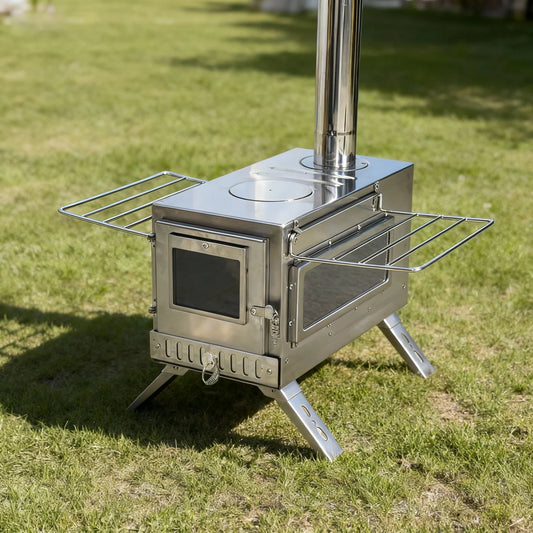 Portable Camping Wood Stove Stainless Steel With 7 Chimney Pipes