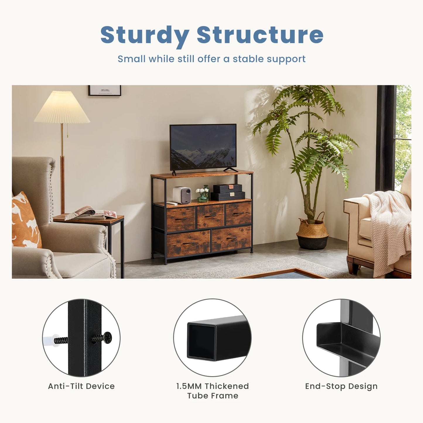 JHK Fireplace TV Stand Dresser With Fabric Drawers For Bedroom