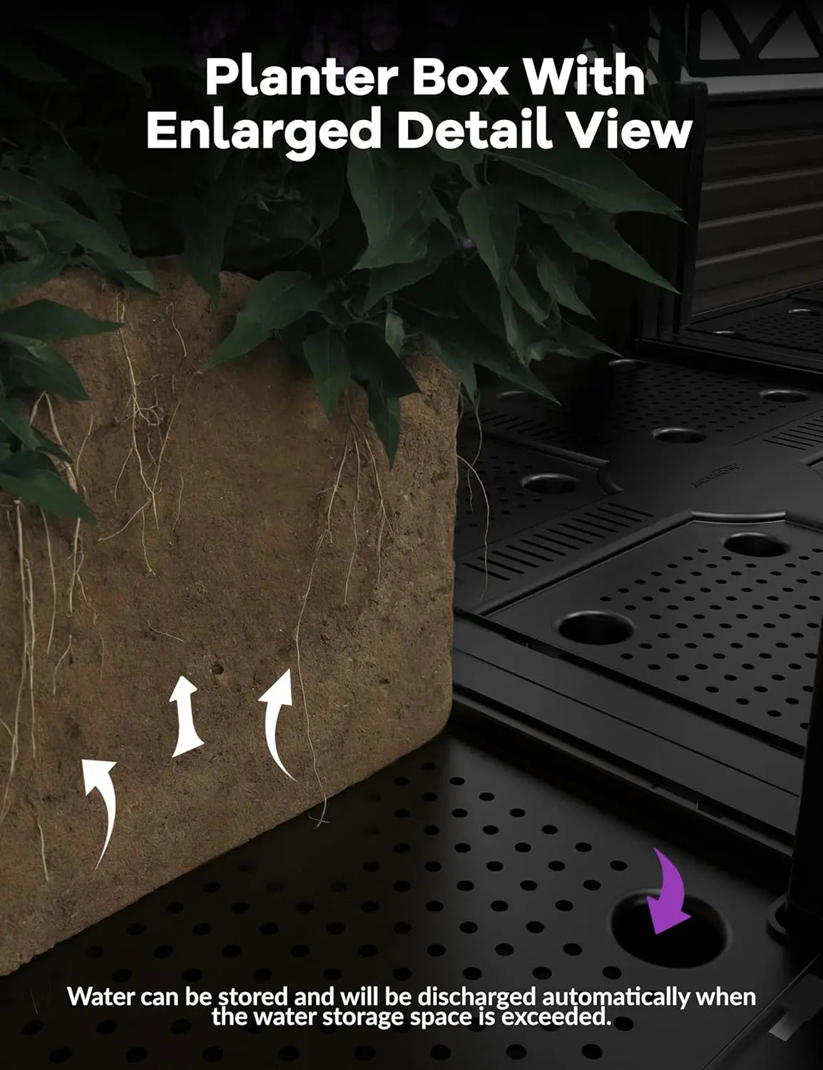 TWISTER.CK Plastic Planter Box With Trellis 5.25ft Tall Raised Garden Bed Self Watering Drainage For Outdoor Balconies