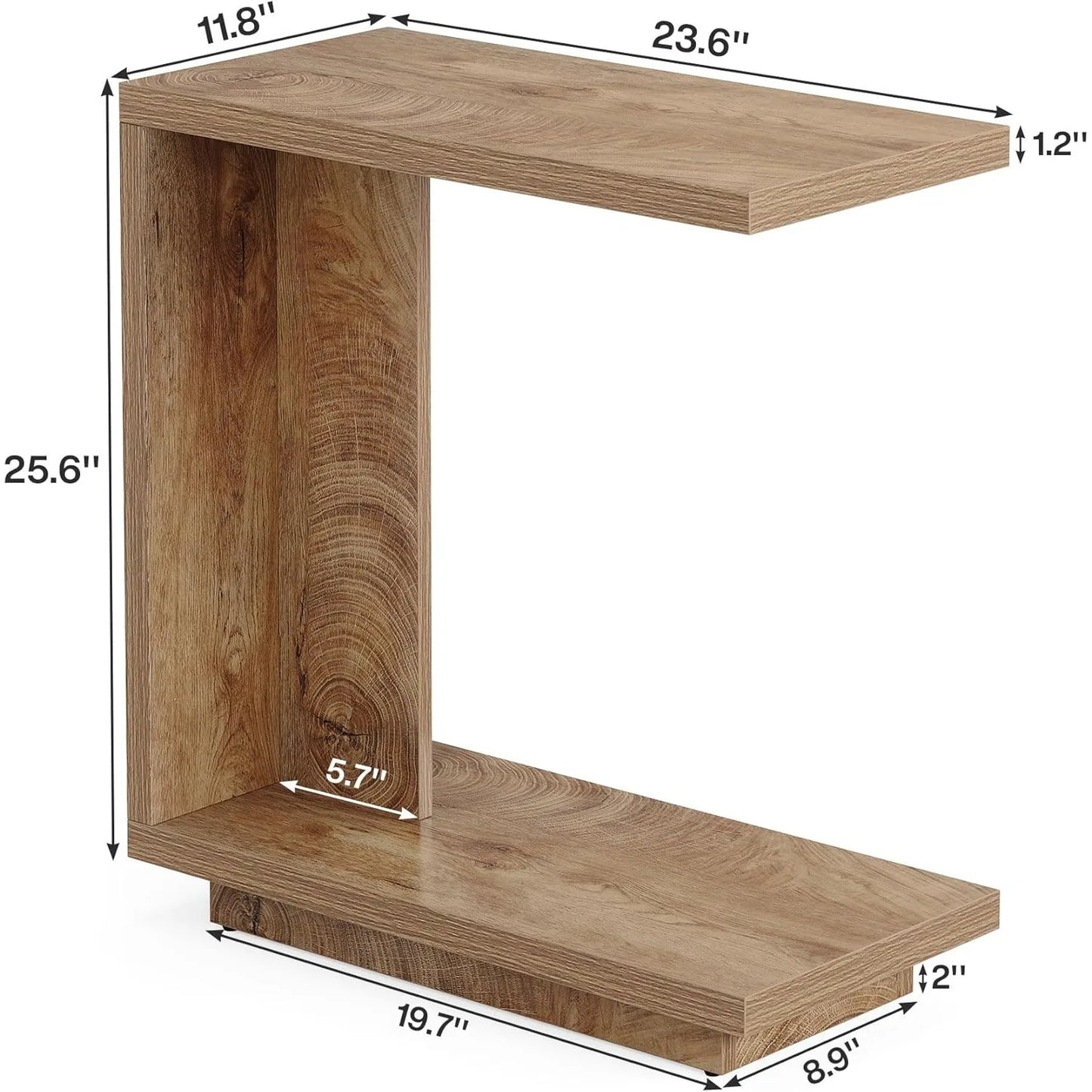 LITTLE TREE C-Shaped Side Table, 2-Tier Pedestal Industrial Sofa End Table