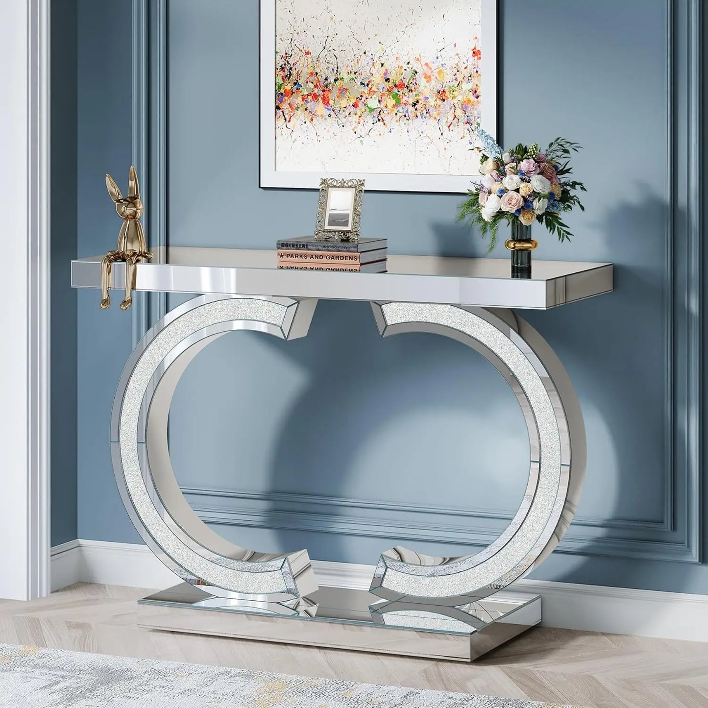 Little Tree Mirrored Console Table With O-Shaped Base