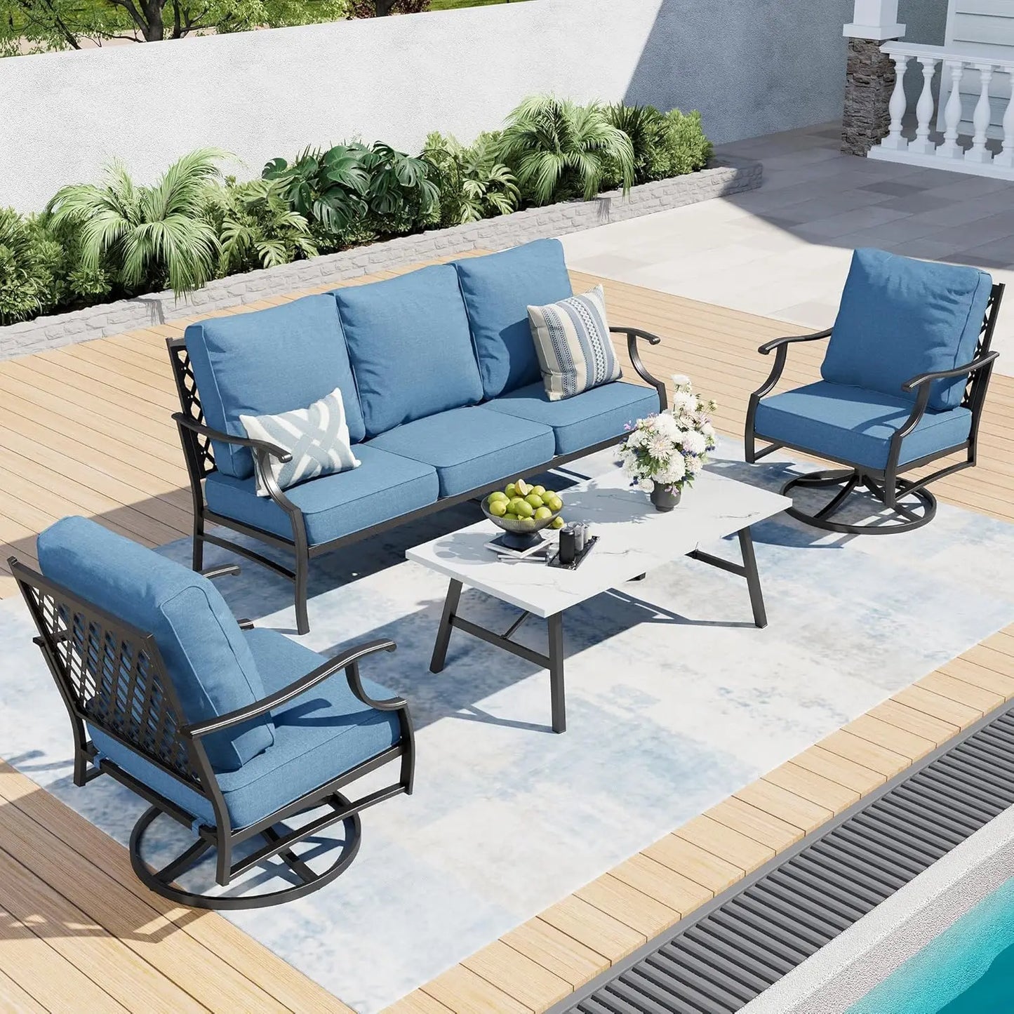 Patio Furniture Set Modern Outdoor Rattan Lounge With Coffee Table