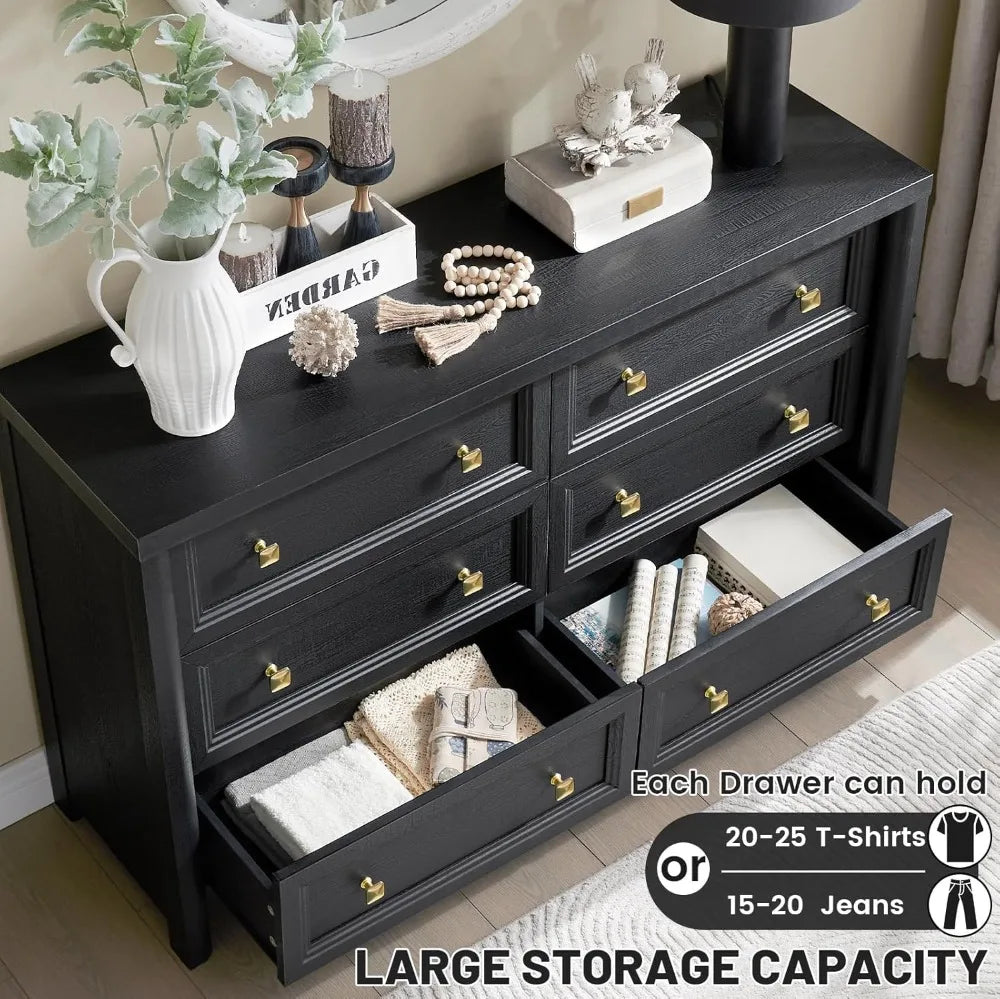 Farmhouse 6-Drawer Solid Wood Dresser For Bedroom Storage