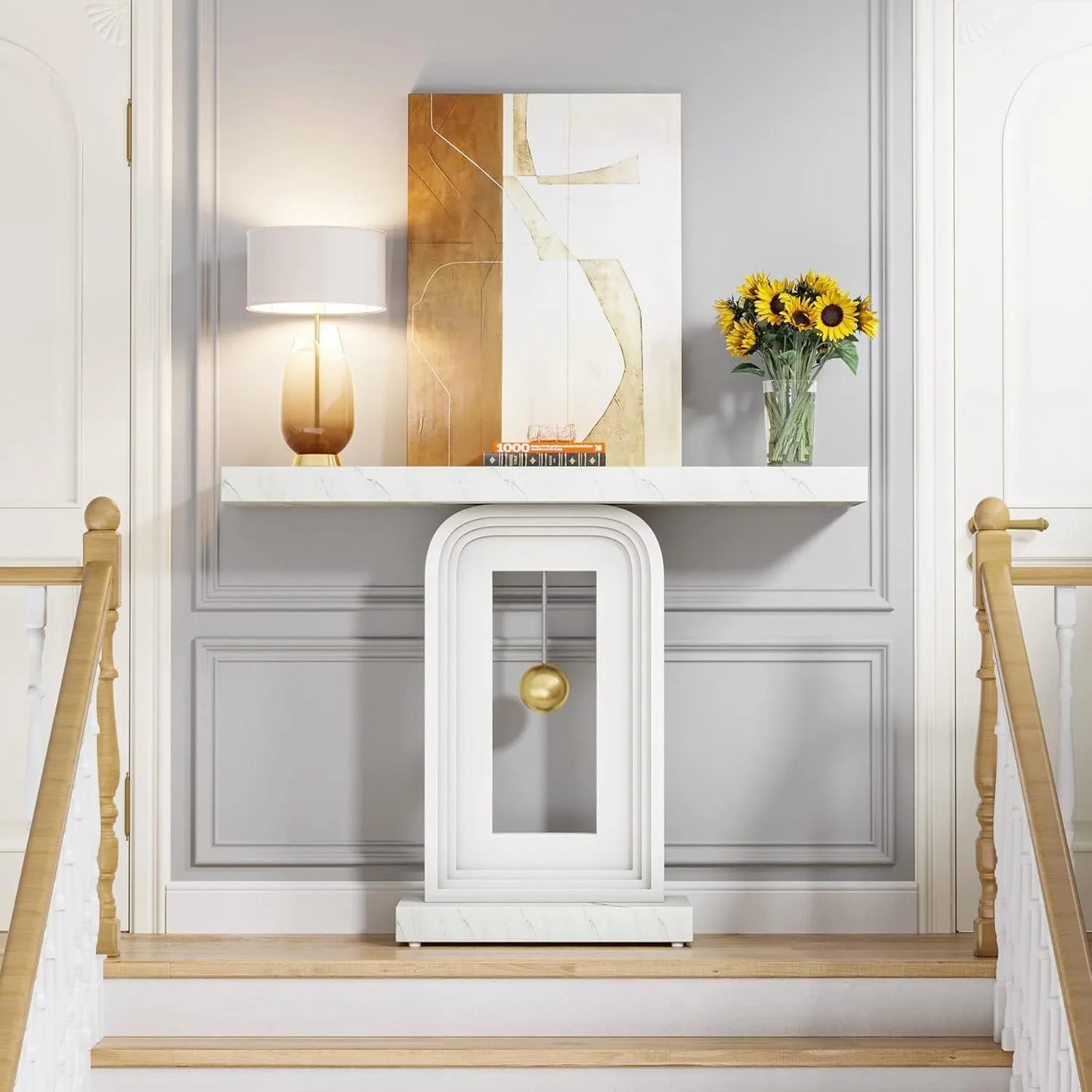 Little Tree Modern Console Table Faux Marble Sofa Table