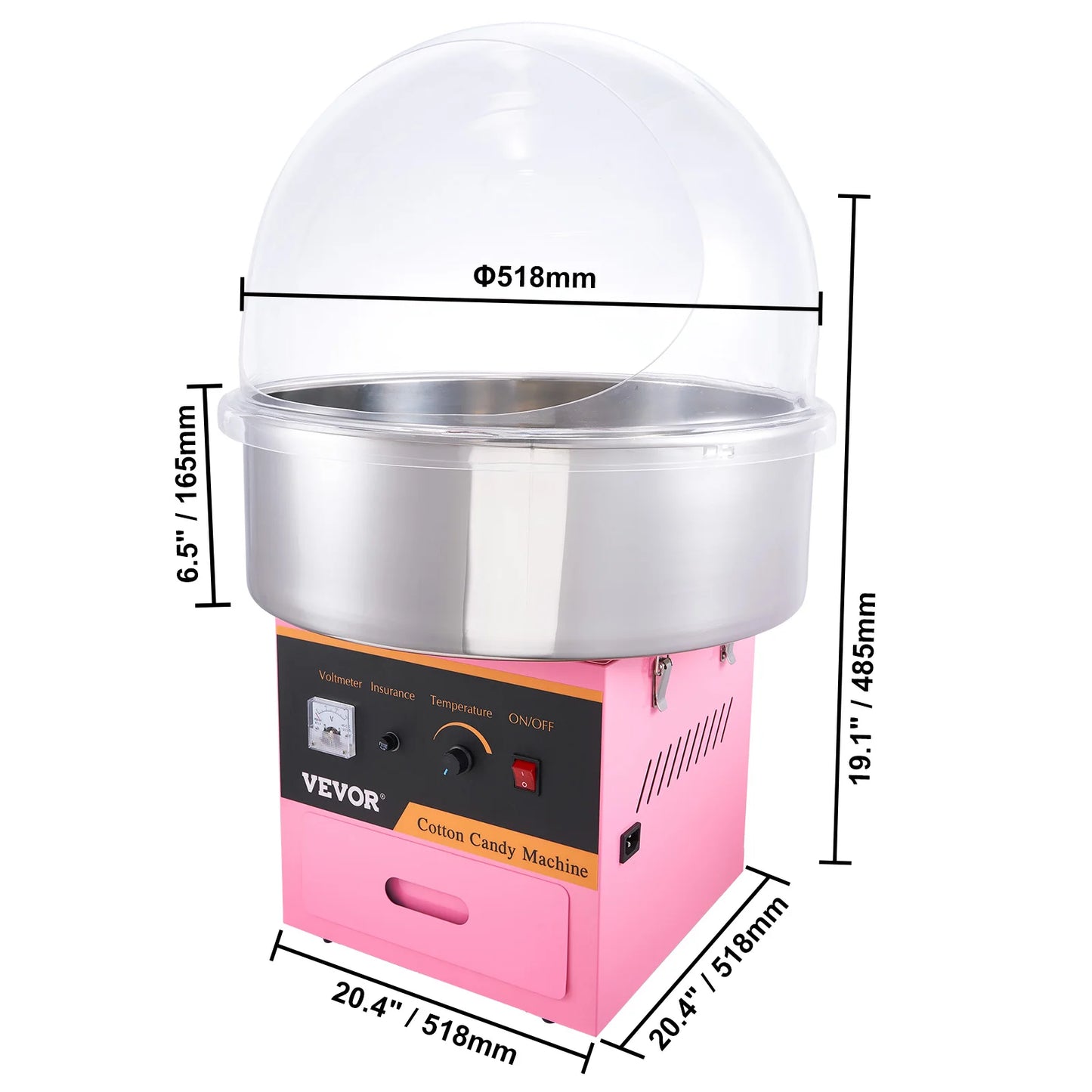 SucceBuy Electric Cotton Candy Machine Commercial Floss Maker Stainless Steel Bowl 2oz Capacity for Birthday Parties