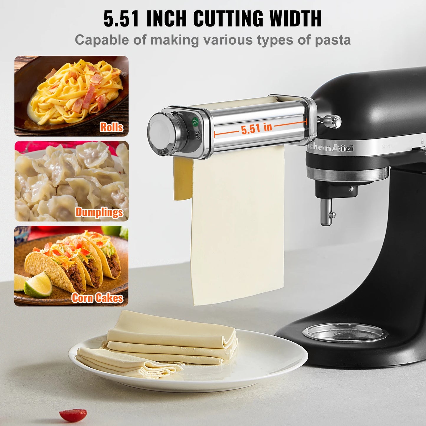 SucceBuy Pasta Attachment For KitchenAid Stand Mixer Stainless Steel Sheet Roller 8 Thickness Levels For Home Cooks