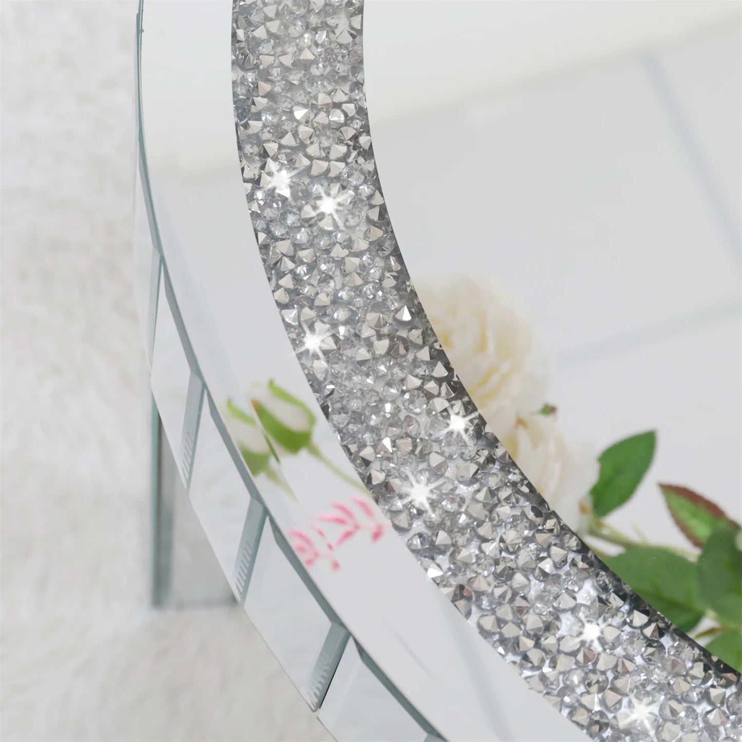 Crushed Crystal Round Mirrored Coffee Table Sparkle Diamond End Table