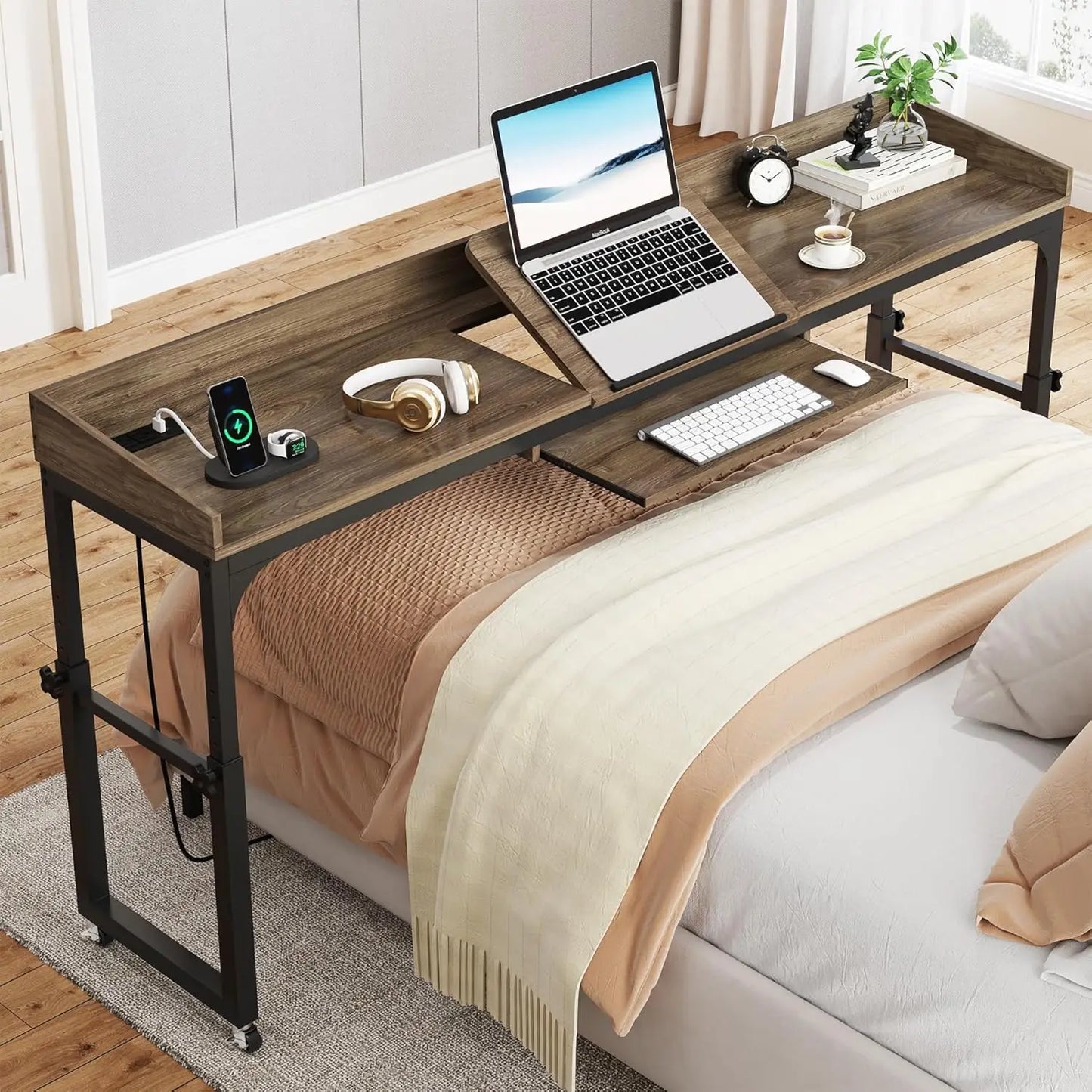 Little Tree Height Adjustable Overbed Table on Wheels for Laptop