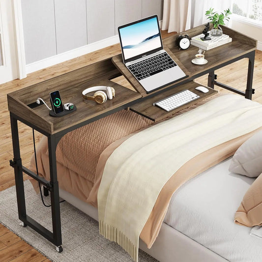 Little Tree Height Adjustable Overbed Table on Wheels for Laptop