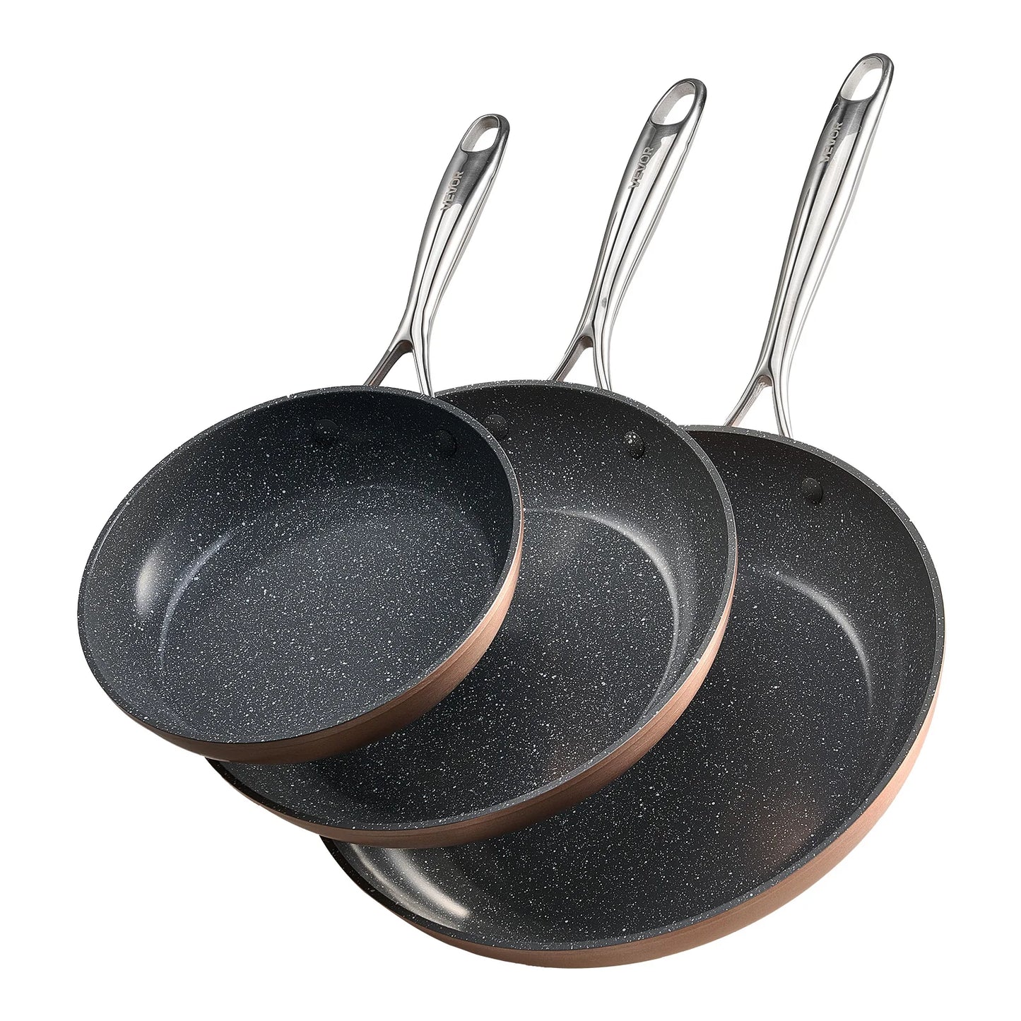 SucceBuy 3 Piece Nonstick Ceramic Frying Pan Skillet Set Heavy Duty Induction Compatible For Home Cooks
