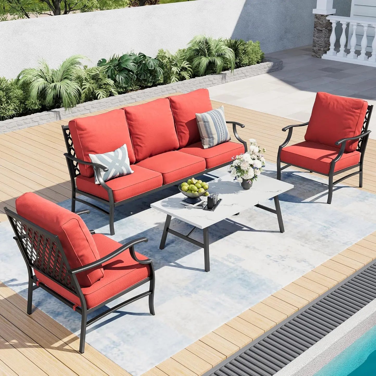 Patio Furniture Set Modern Outdoor Rattan Lounge With Coffee Table