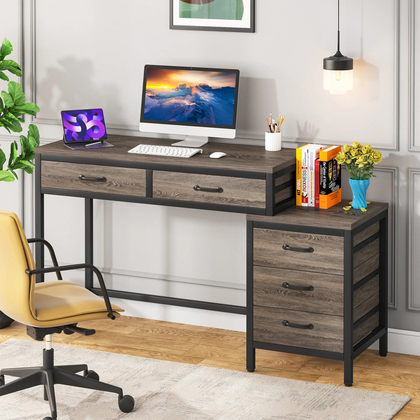 Little Tree Desk With Five Drawers Wooden Computer Table