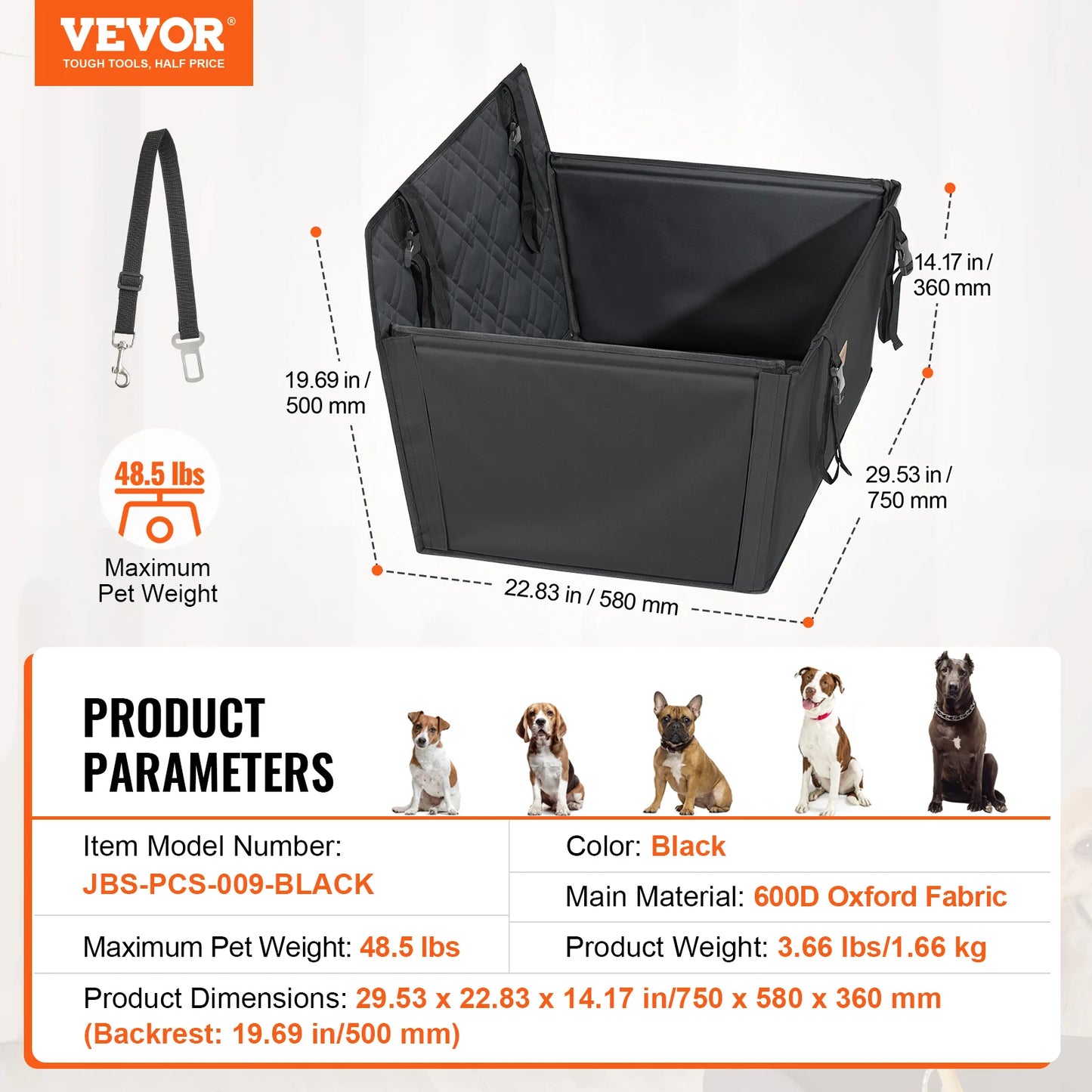 SucceBuy Dog Car Seat Waterproof Booster With Clip On Leash