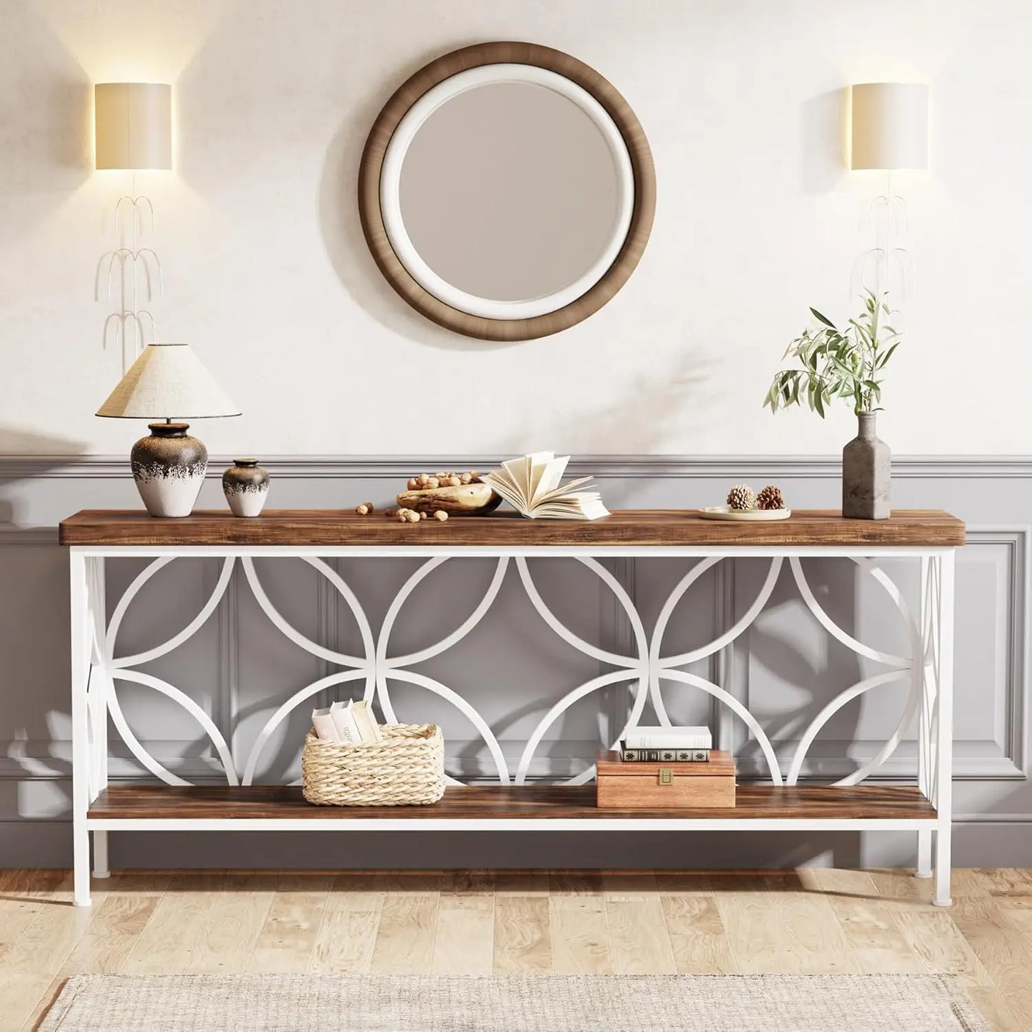 LITTLE TREE Industrial Sofa Table With Storage For Entryway