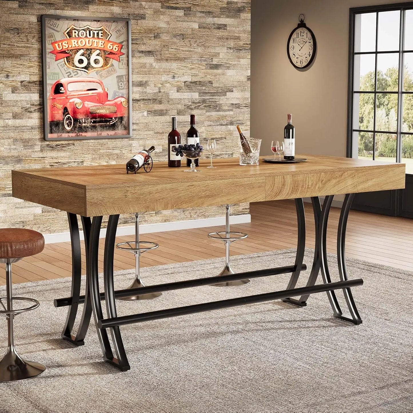 Industrial Bar Table With Metal Footrest For Home Pub Dining