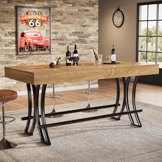 Industrial Bar Table With Metal Footrest For Home Pub Dining