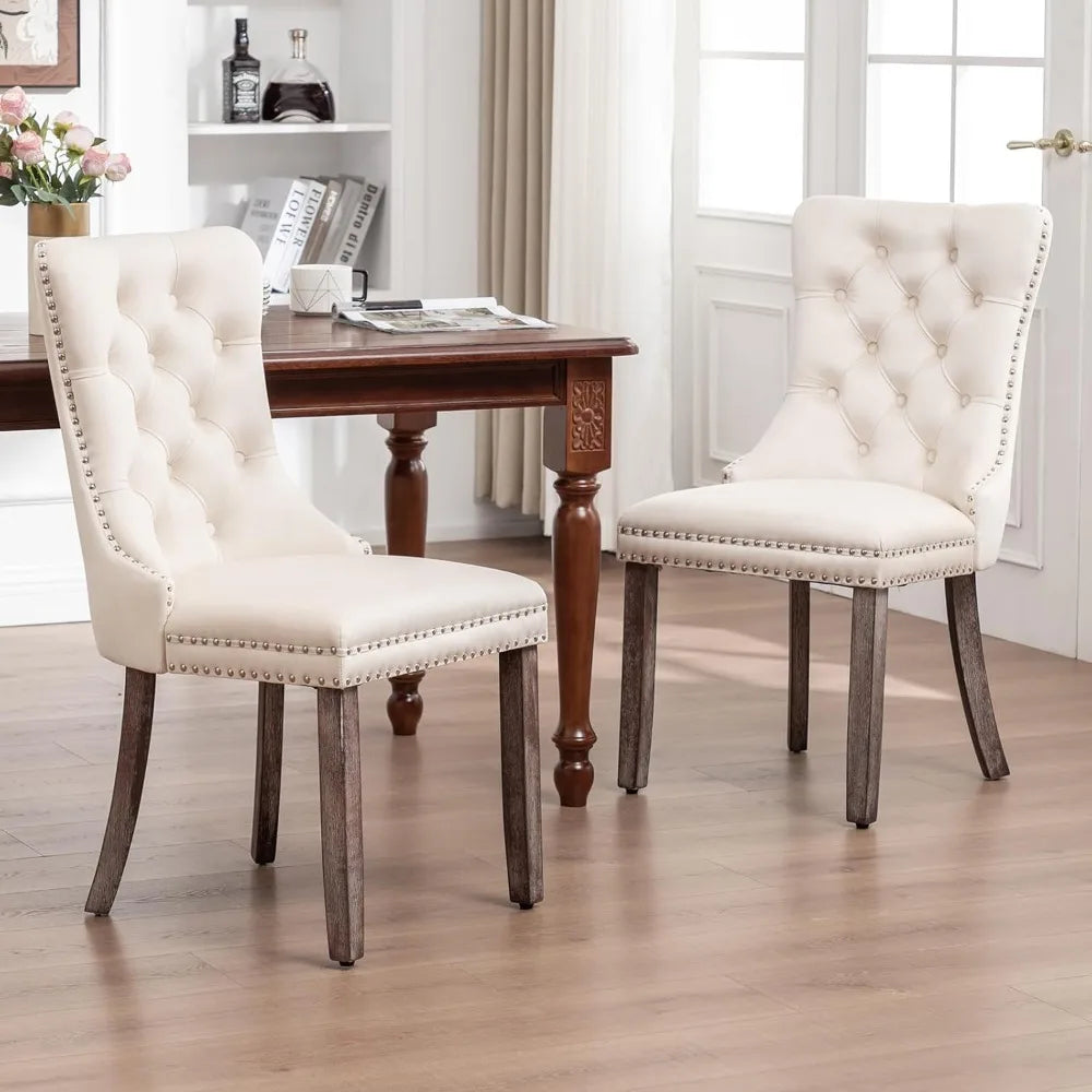 Velvet Dining Chairs Set of 6 With Nailhead Trim Tufted Wing Back