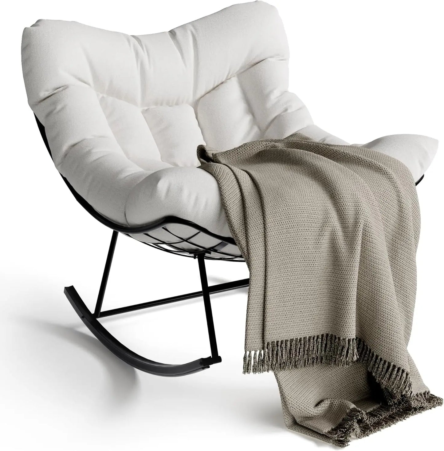 TWISTER.CK Outdoor Papasan Rocking Chair With Footrest 350 Lb Capacity Premium Balcony Patio Lounge For Adults