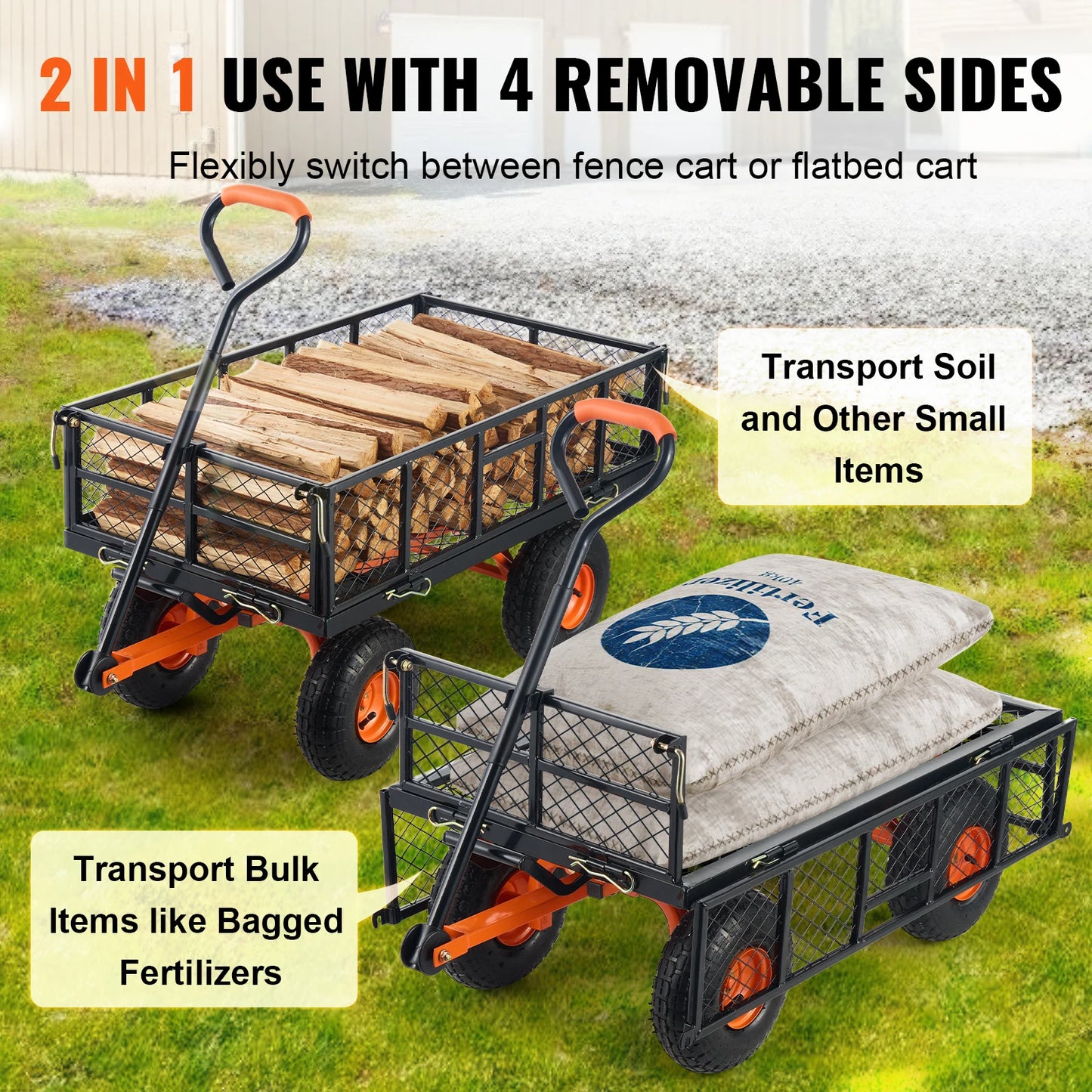 SucceBuy Garden Cart Sturdy Utility Wagon 400 To 880 Lbs