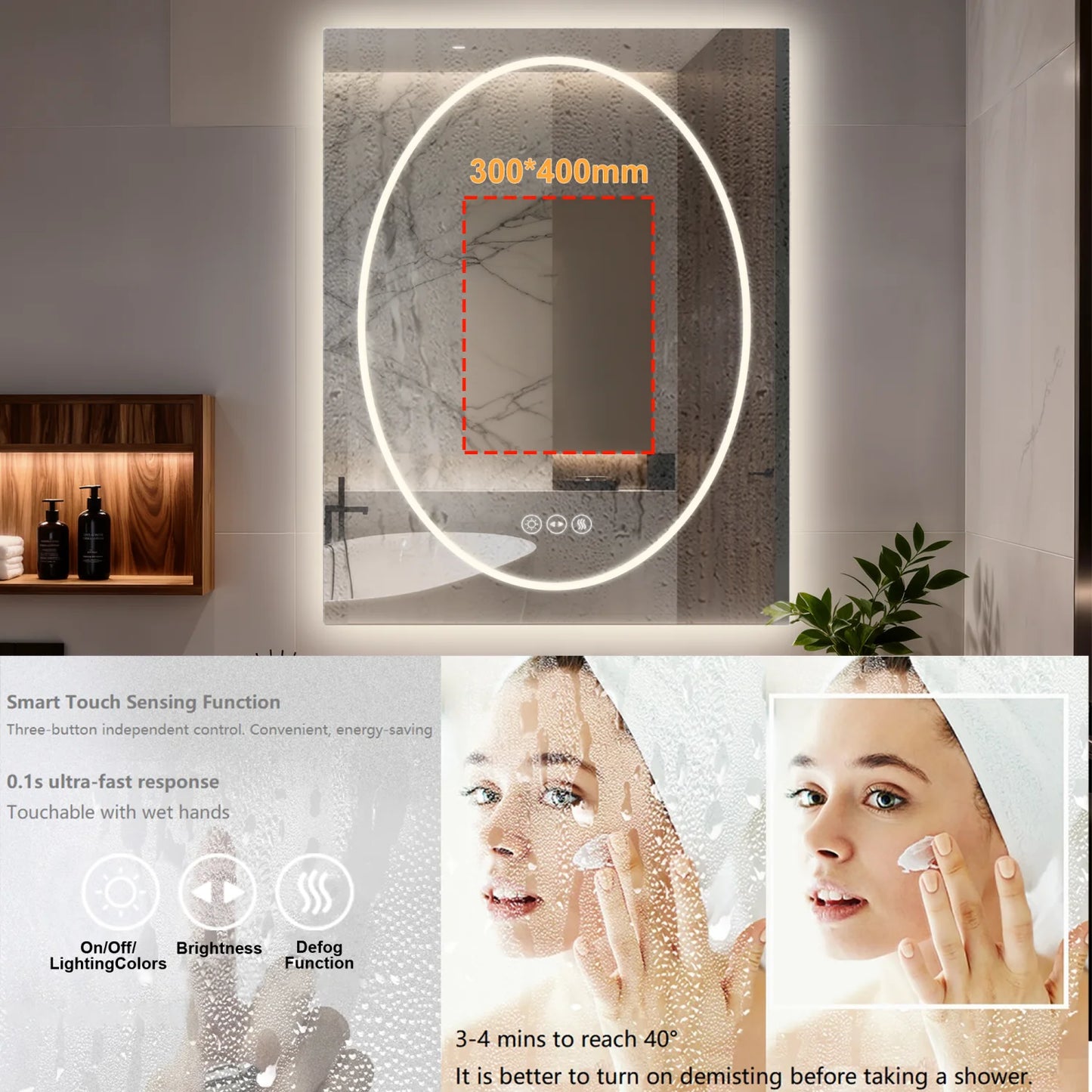 Tempered Glass LED Bathroom Mirror Frontlit Backlit Makeup Vanity