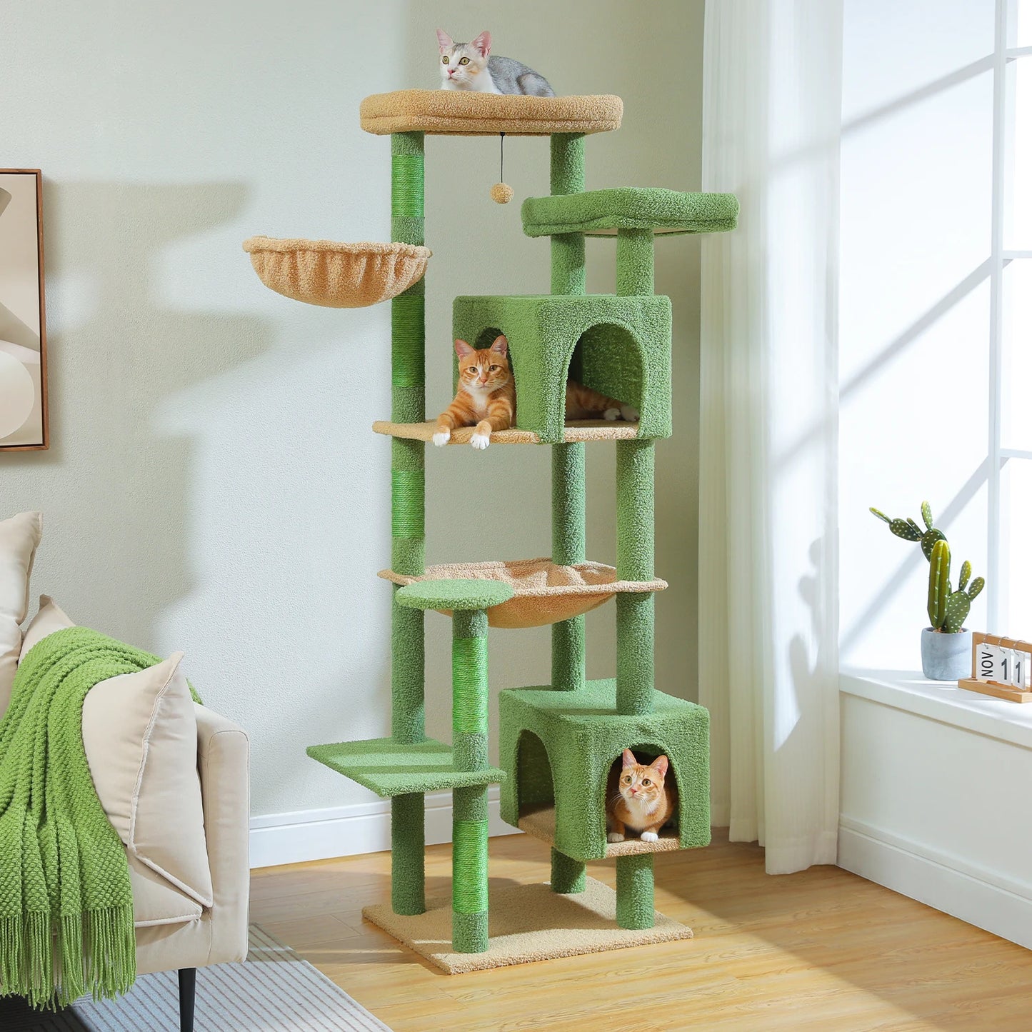 PAWZ Road Tall Cat Tree For Indoor Cats Five Tier With Super Large Hammock And Scratching Posts