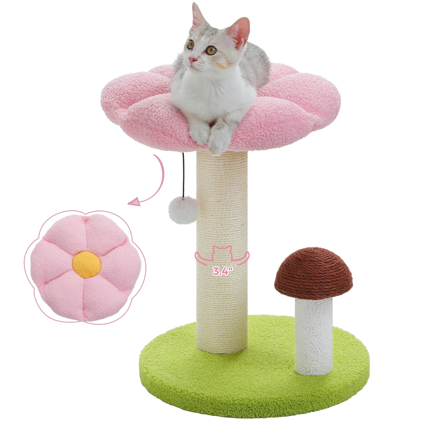 PAWZ Road Cat Scratching Post With Removable Flower Bed For Indoor Cats Dual Tier Wood Toy