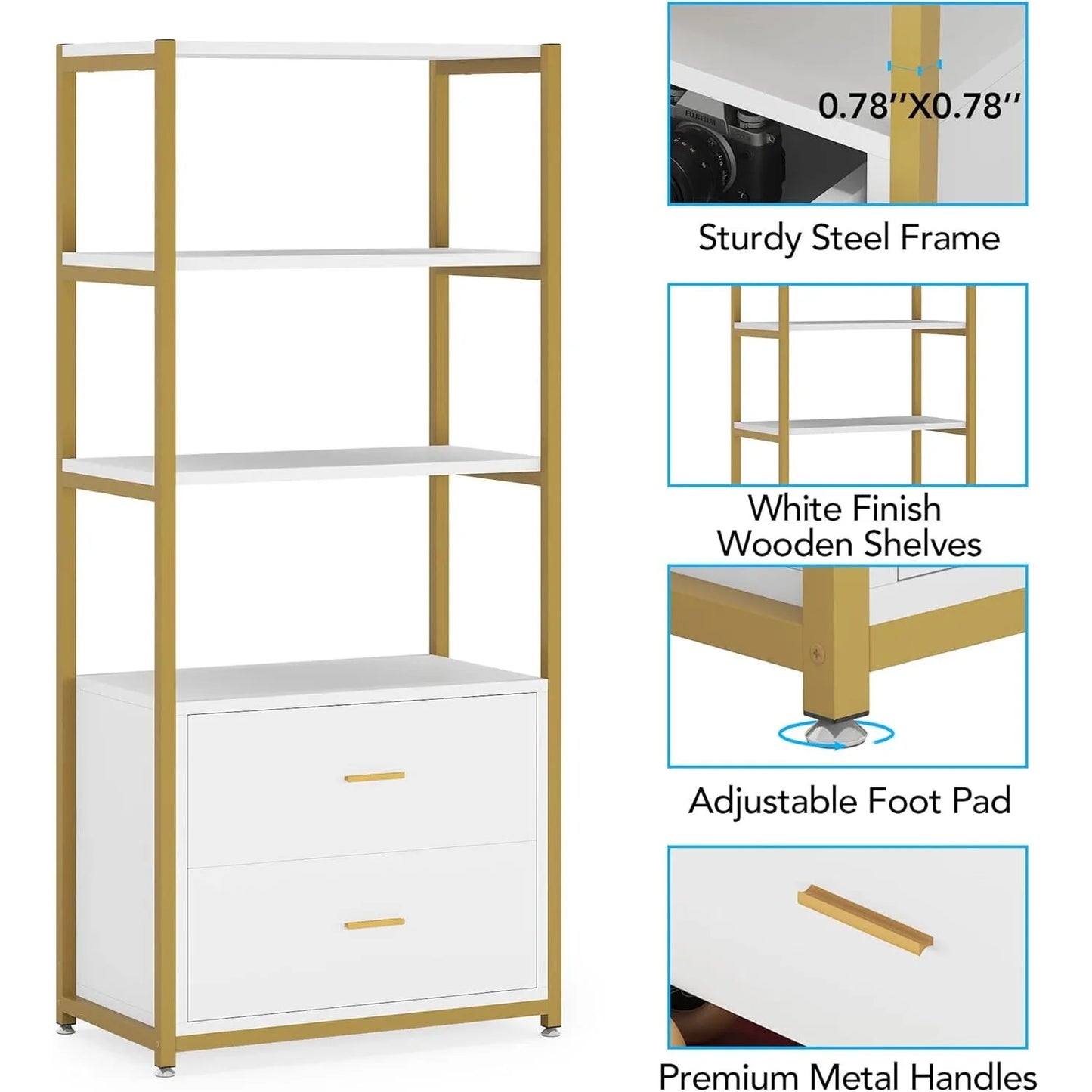 Little Tree 4-Tier Bookcase With Drawers Etagere Display Shelf