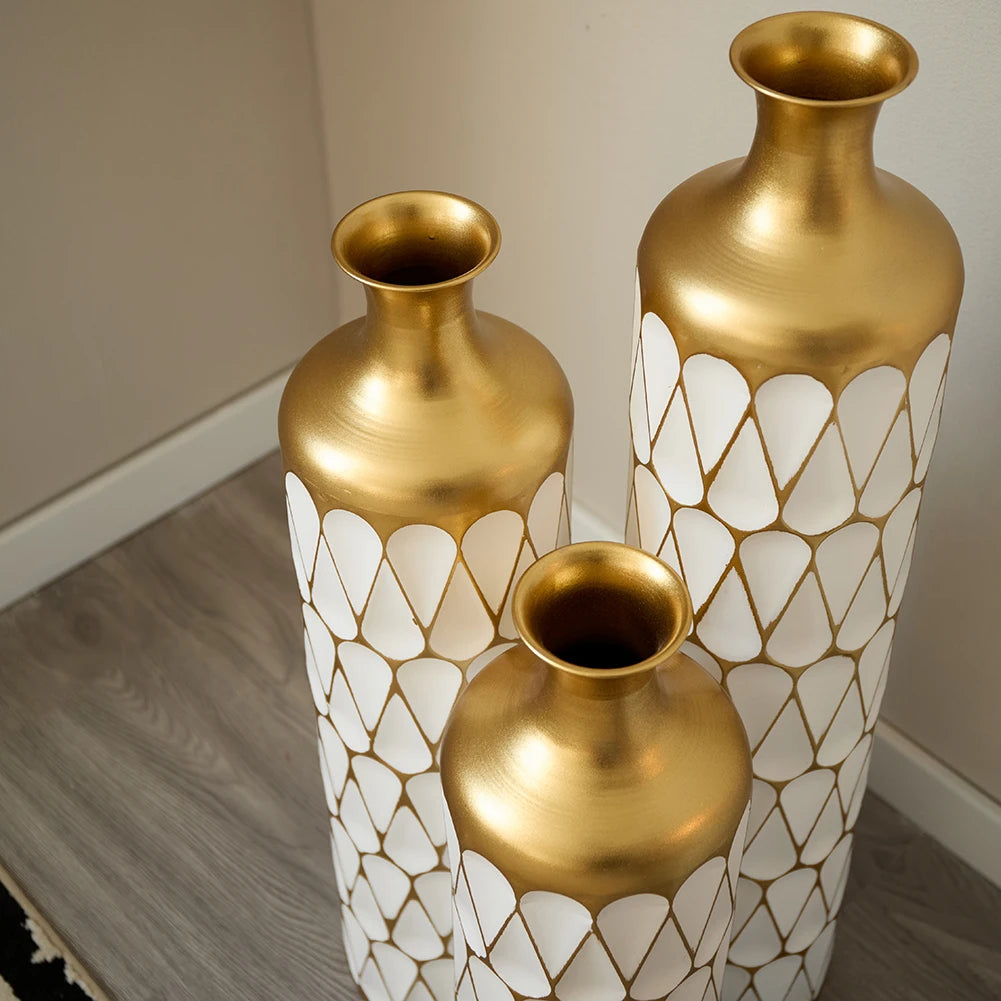 TWISTER.CK Floor Metal Vase Set 3 Piece Modern Drop Shaped Standing Vases For Living Room Decor