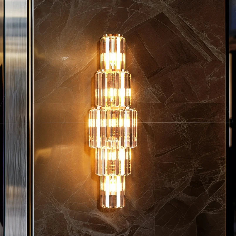 LUVODI Crystal Wall Lamp 3 Layer Gold Sconce With E14 LED Bulbs Included Dimmable For Living Room Decor
