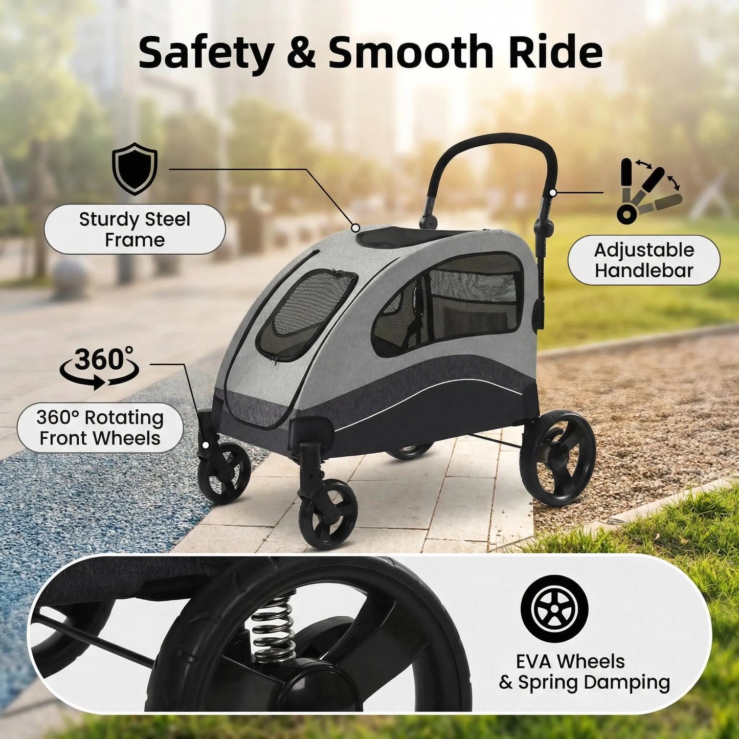 HiMISS Collapsible Large Dog Stroller Wagon 360 Degree Swivel Travel
