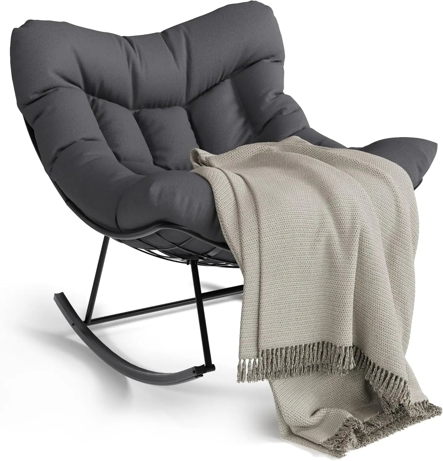 TWISTER.CK Outdoor Papasan Rocking Chair With Footrest 350 Lb Capacity Premium Balcony Patio Lounge For Adults