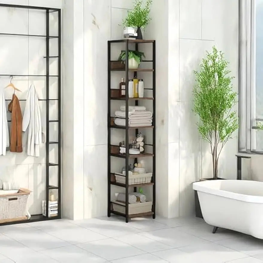 LITTLE TREE 6-Tier Narrow Corner Shelf Bookcase For Small Spaces