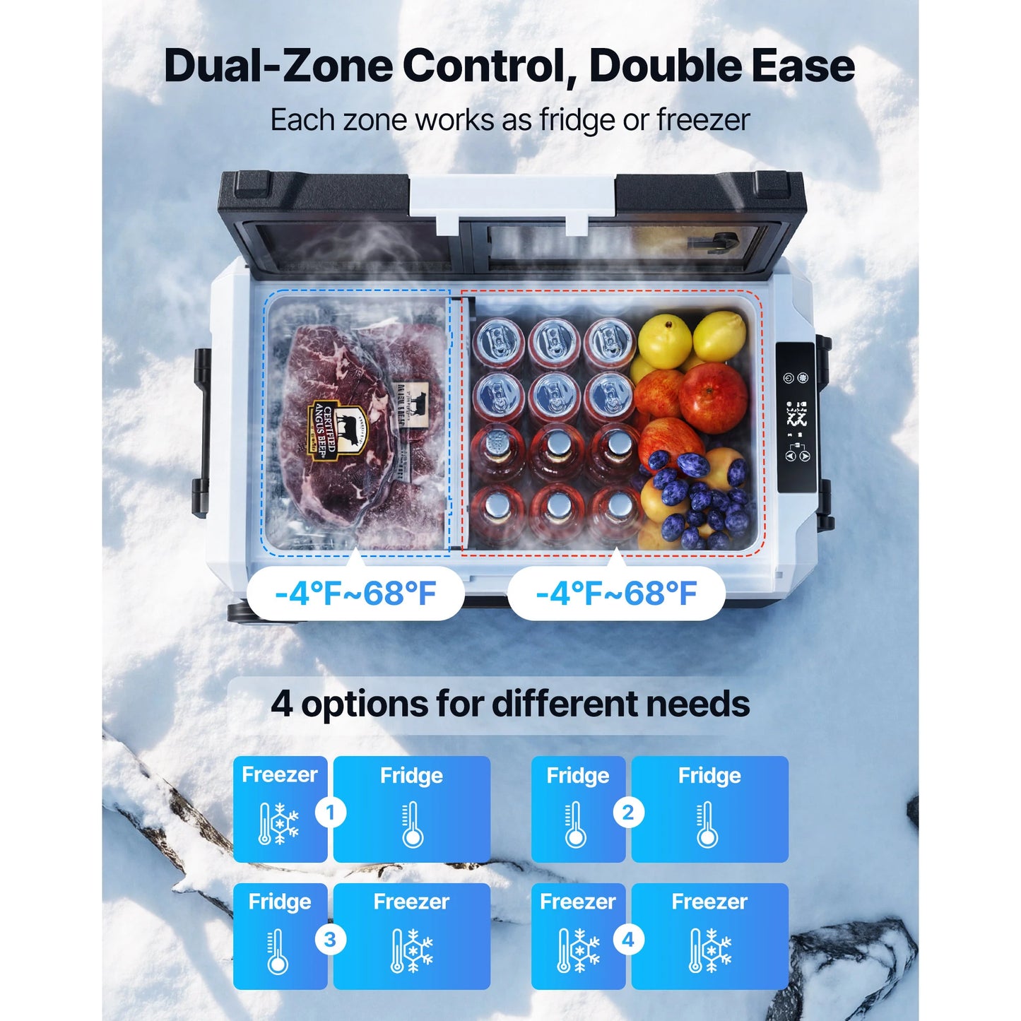 SucceBuy Car Refrigerator Dual Zone 37 48 58QT With Smart App Control Wheels For RV Boat Truck Cooler