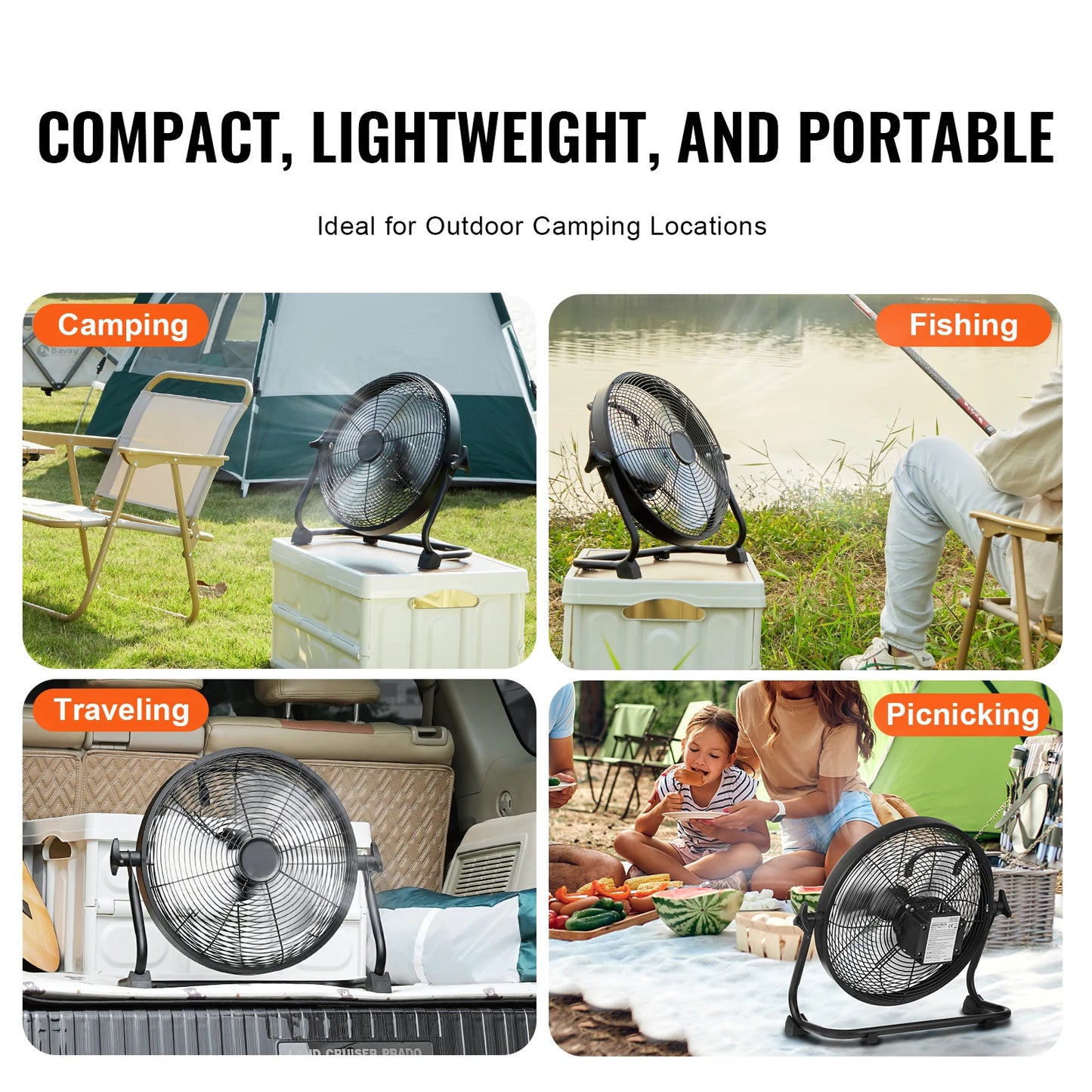 SucceBuy Cordless Fan 12 Inch Portable High Velocity Rechargeable 15600mAh With Pivoting Head For Industrial Workshops