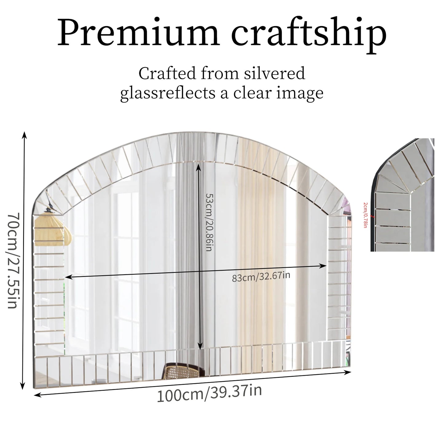 Arched Venetian Mirror With Beveled Edge For Living Room Decor